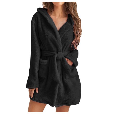 Hvyesh Fleece Robe For Women Plush Warm Hooded Bathrobe Womens Fluffy Soft Spa Long Robecozy