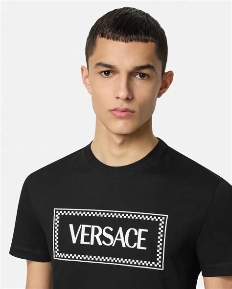 Embroidered '90s Vintage Logo T-Shirt Black | VERSACE