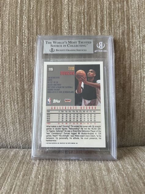 1997 98 TOPPS TIM DUNCAN ROOKIE CARD RC 115 BGS 8 5 NM MT EBay