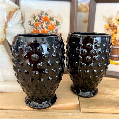 Dining Vintage Tiara Black Glass Hobnail Set Of Two Tumblers Cups Barware Mid Mod Poshmark