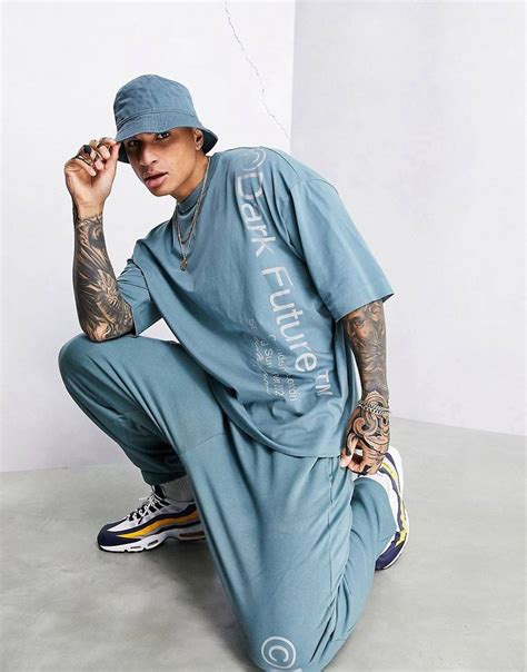 Asos Dark Future Set Oversized With Reflective Logo Print In Gray