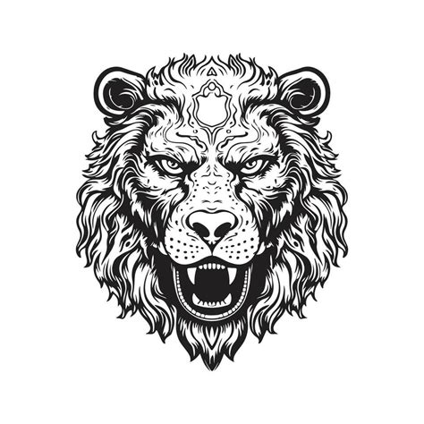 beast, vintage logo line art concept black and white color, hand drawn ...