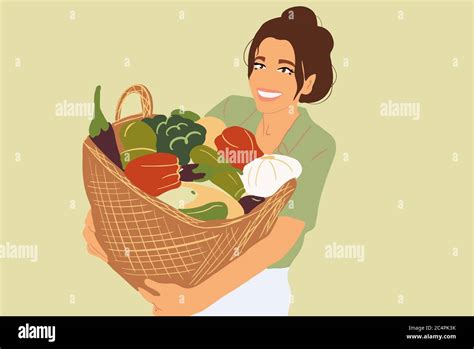 Portrait Of A Beautiful Young Woman With Basket Full Of Freshly Picked