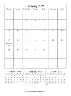 February 2025 Printable Calendar