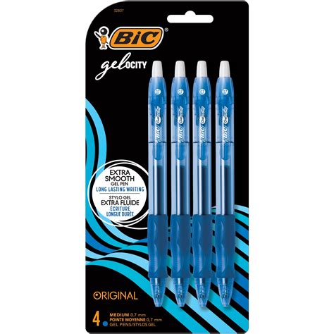 BIC Gel-ocity Original Gel Pen, Medium Point (0.7mm), Blue, 4 Count ...