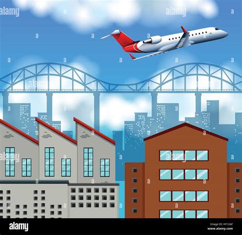 Plane Flying Above The City Illustration Stock Vector Image Art Alamy