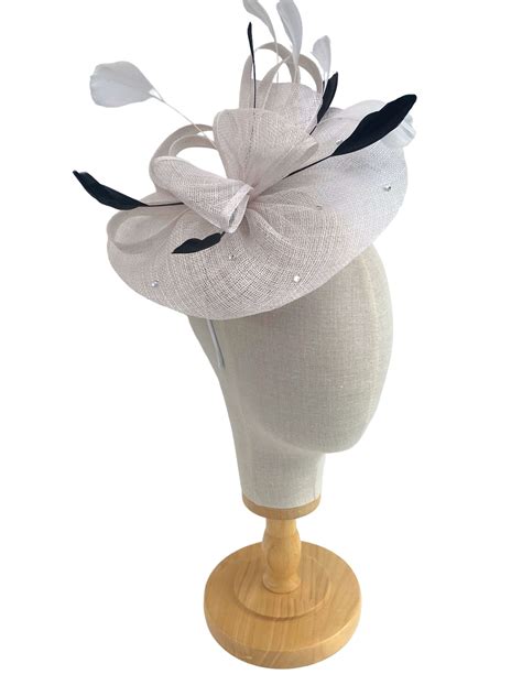White Elegant Sinamay Fascinator With Black And White Goose Feathers