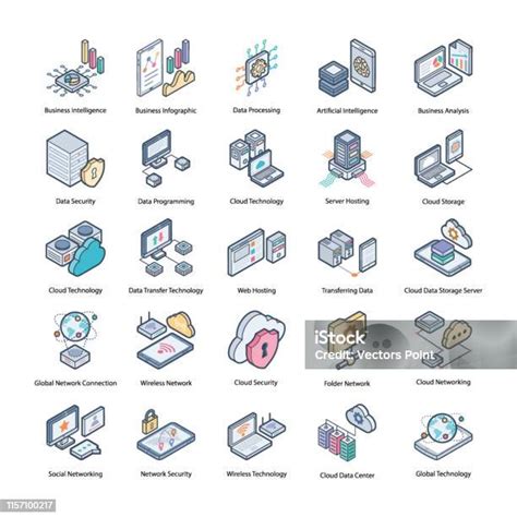 데이터 센터 아이콘 팩 데이터 센터에 대한 스톡 벡터 아트 및 기타 이미지 데이터 센터 등측투영법 라우터 Istock