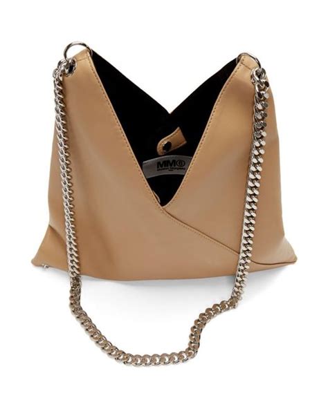 MM6 By Maison Martin Margiela Tan Faux Leather Triangle Chain Bag Lyst