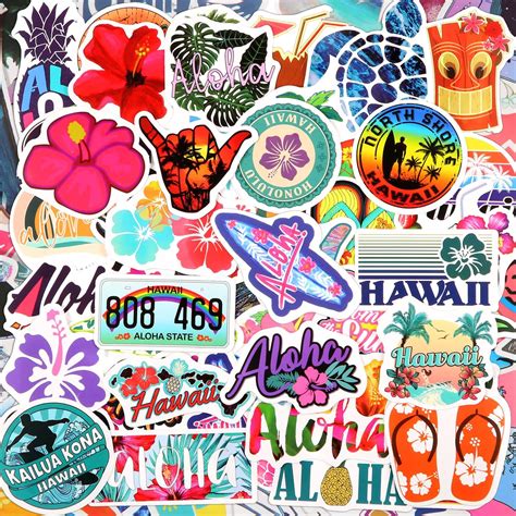 Cute Hawaii Summer Waterproof Stickers For Water Bottles 50pcs Hapiuen Sun Beach