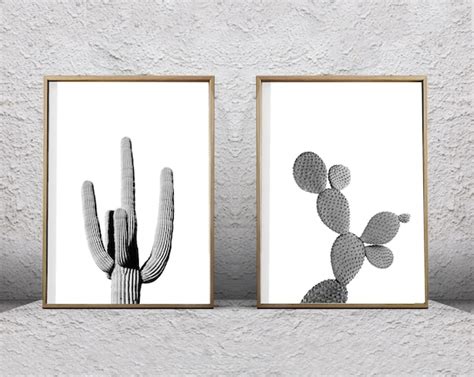 Black White Wall Art Cactus Prints Cacti Succulents Desert | Etsy