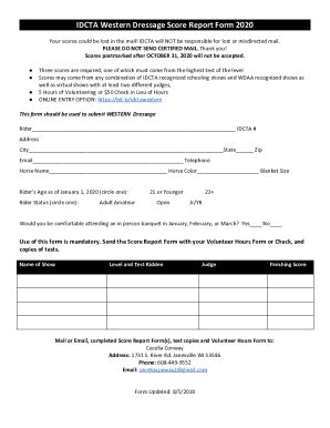 Fillable Online 2020 Western Dressage Score Report Form Fax Email