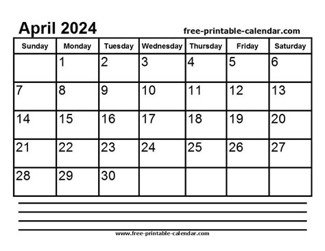 2024 April Calendar Printable Free Printable Calendar