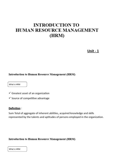 Unit 1 Introduction To Hrm Download Free Pdf Human Resource