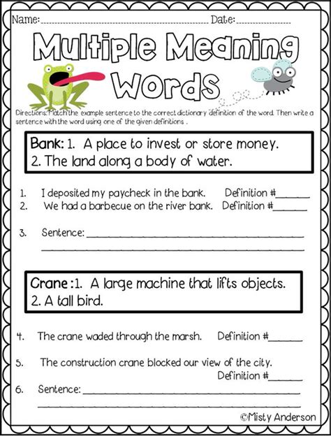 Multi Meaning Words Worksheet