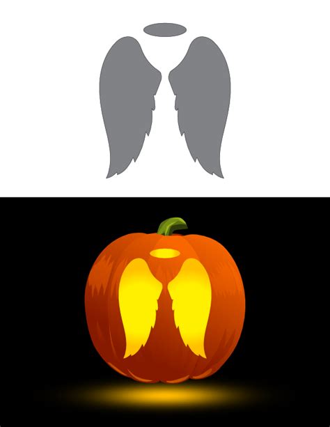 Printable Angel Wings And Halo Pumpkin Stencil