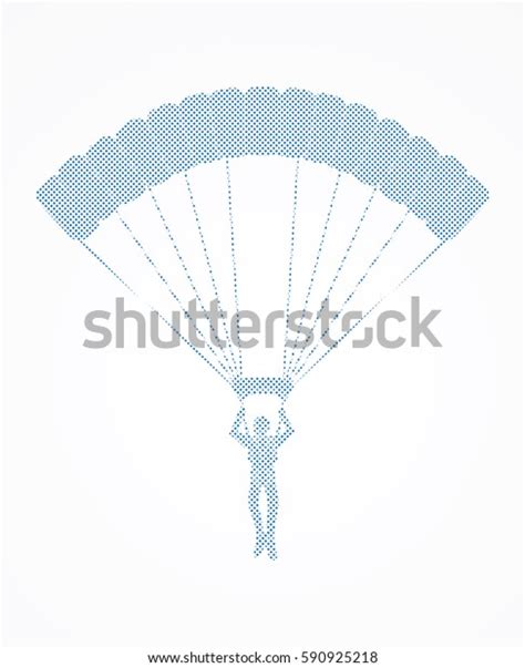 Parachuting Silhouette Designed Using Dots Pattern стоковая векторная