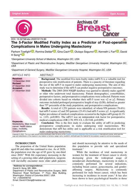 Pdf The 5 Factor Modified Frailty Index As A Predictor Of Post Operative Complications In