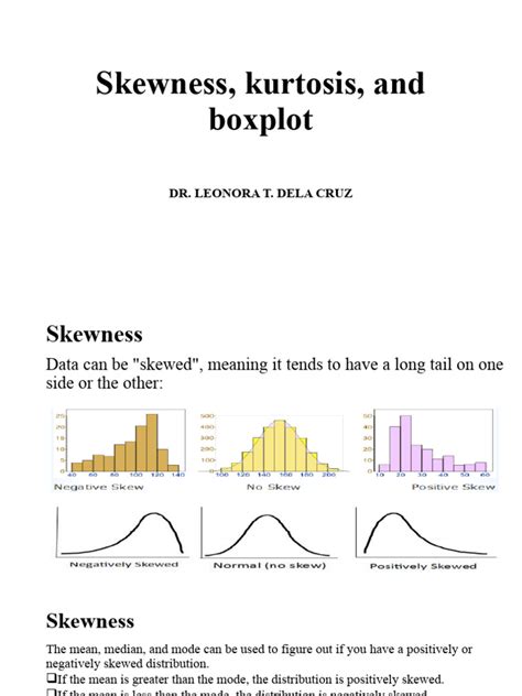 Adv Stat Knewness Kurtosis And Box Plot Pdf Skewness Statistical Analysis