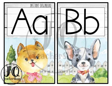 Printable Puppy Theme Alphabet Wall Posters Classroom Decor Etsy