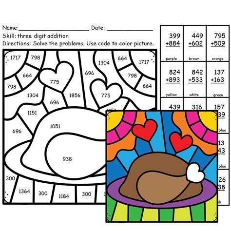 Addition With Regrouping Thanksgiving Color Pages Made By Teachers