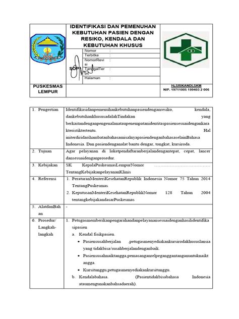 Sop Identifikasi Dan Pemenuhan Kebutuhan Pasien Dengan Resiko Kendala