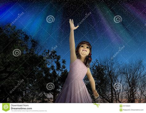 Young Girl Reaching For The Stars In Hope Stock Image Image Of People