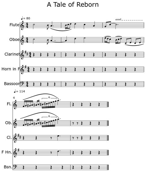 A Tale Of Reborn Sheet Music For Flute Oboe Clarinet Horn In F