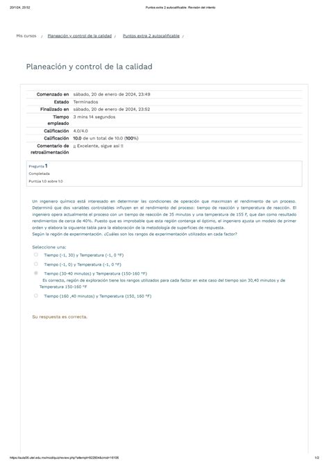 Puntos Extra Autocalificable Planeacion Y Control De La Calidad