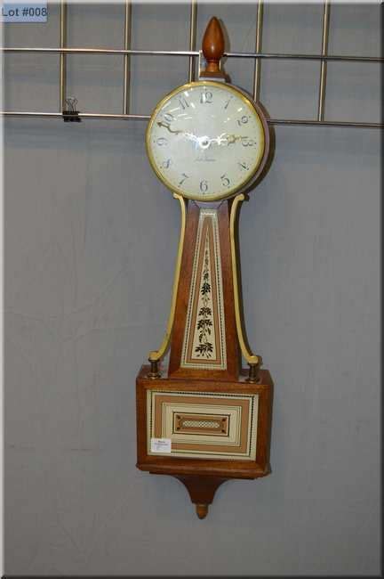 Vintage Seth Thomas Banjo Wall Clock With Glass Panels And Mahogany Case