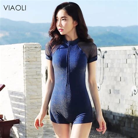 New Women One Piece Swimsuit Korean Version Of Conservative Style Swimwear Summer High Neck Grid