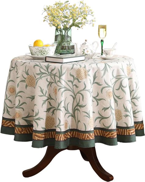 Patdrea Designer Idyllic Floral Linen Tablecloth For Round