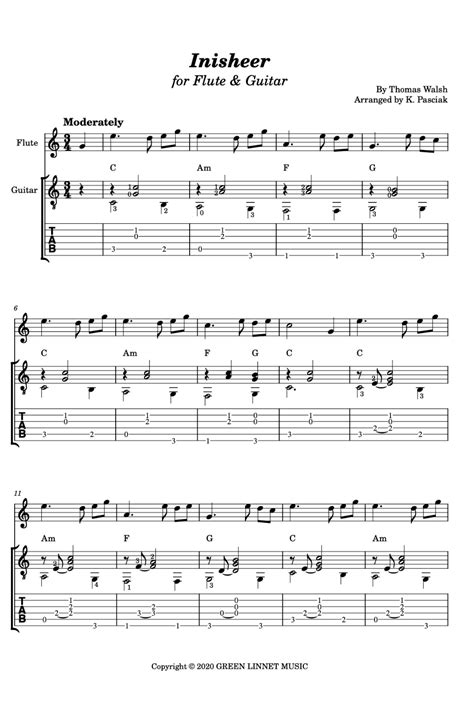 Inisheer Sheet Music For Flute And Guitar With Tablature Sheet Music