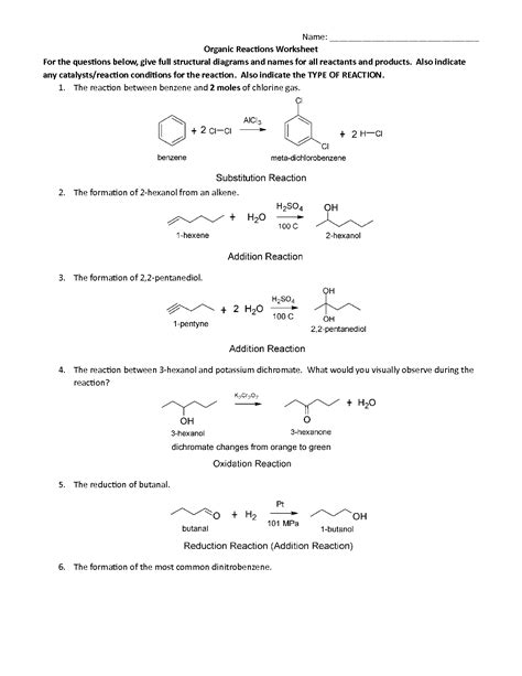 SOLUTION Organic Reactions Worksheet Answer Studypool Worksheets