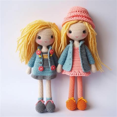 Premium Photo Two Crocheted Dolls Of Two Girls With Blonde Hair And