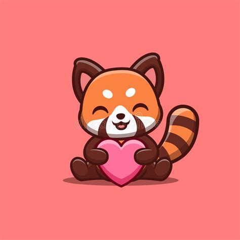 Red Panda Sitting Love Cute Creative Kawaii Cartoon Mascot Logo Stock