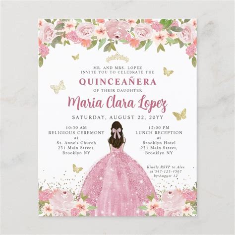 Budget Floral Blush Pink Gold Princess Quinceanera Zazzle