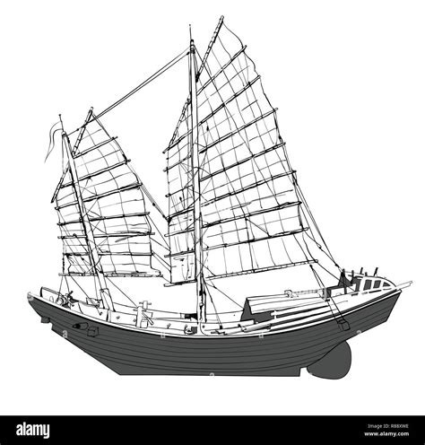 Old Chinese Junk Vector Illustration Stock Vector Image And Art Alamy