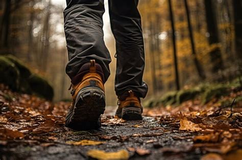 Premium AI Image | Rear closeup of hiker's feet and legs in hiking ...