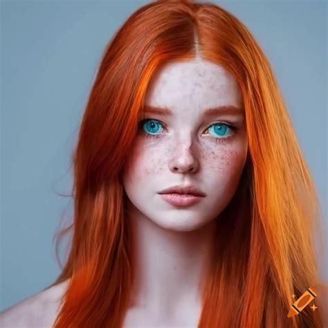 Beautiful Young Woman Shoulder Length Red Hair Very Light Freckles