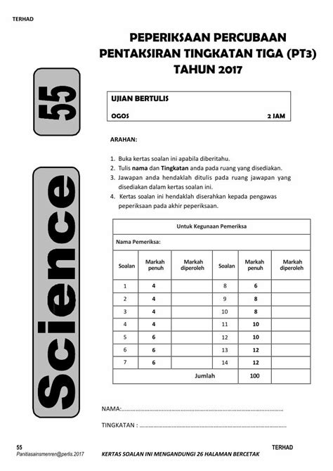 Pdf Peperiksaan Percubaan Pentaksiran Tingkatan Tiga Pt