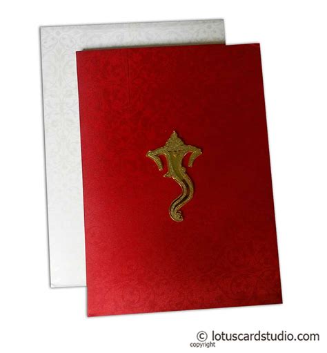 Red Satin Wedding Card With Ganesha Lotus Card Studio