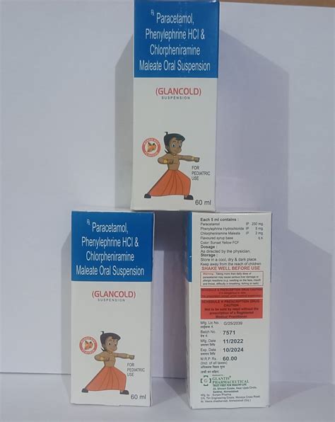 Pharmaceutical Syrup Glancold Sus Packaging Type Bottle Suspension