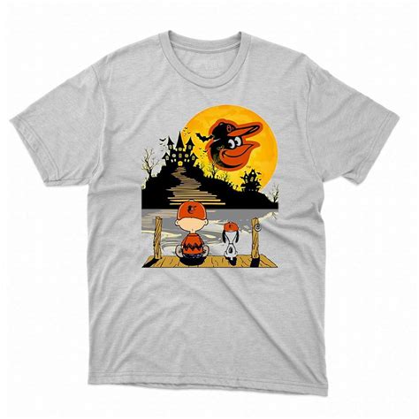 Snoopy Charlie Brown Sit Under Moon Baltimore Orioles Halloween Shirt