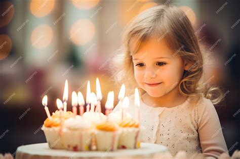 Niña Apagando Velas En Su Pastel De Cumpleaños Foto Premium