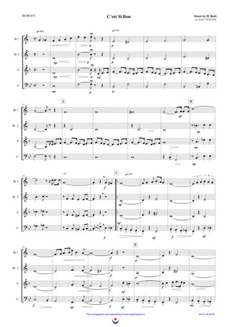 C´est Si Bon Arr Josef Stastny By Henri Betti Sheet Music For Brass Ensemble At Sheet Music