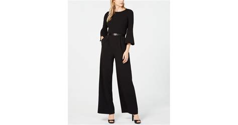 Calvin Klein Belted Bell Sleeve Jumpsuit In Black Lyst