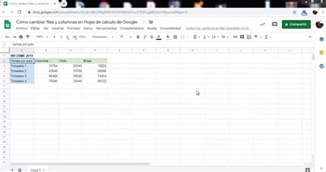 Cómo cambiar filas y columnas en Hojas de cálculo de Google Academia
