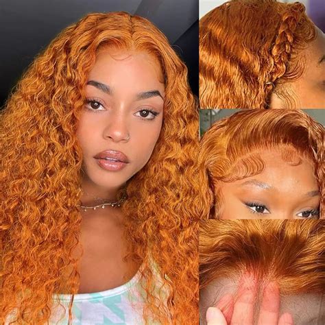 Amazon JTW 18 Inch Ginger Curly Lace Front Wigs Human Hair 13X4