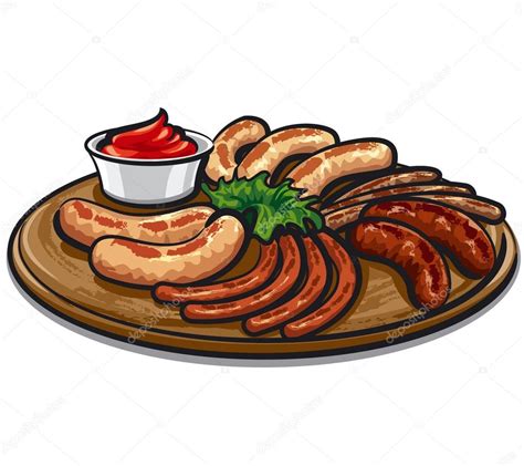 Grilled Sausages With Sauce Stock Vector Olegtoka1967 24788681